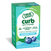 True Lemon caja frontal Blueberry muestra el embalaje y beneficios para control de apetito