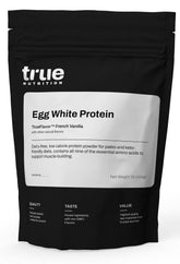 True Nutrition envase frontal Vainilla Francesa, muestra clara y beneficio puro