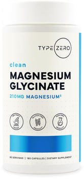 Type Zero envase frontal de Magnesium Glycinate mostrando cantidad y pureza