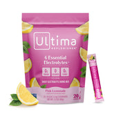 Ultima Replenisher frontal packaging mostrando 20 stickpacks y beneficio portátil