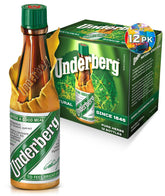 Underberg pack frontal mostrando 12 botellas, marca Underberg y conveniencia