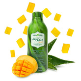 Univera botella frente mostrando aloe select mango y facilidad de consumo