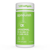 UpNourish frasco frontal mostrando envase y cantidad, práctico para suministro semanal