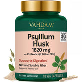 VAHDAM envase frontal de psyllium husk con beneficio de comodidad diaria