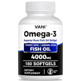 VANI frasco frontal mostrando 180 cápsulas y alta concentración omega-3