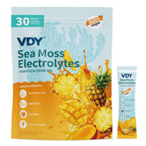 VDY caja frontal sabor mango piña mostrando 30 sobres, hidratación portable