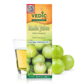 Vedic Juices botella Amla frente mostrando tamaño y etiqueta clara