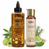 Vedix Keshamrut frasco frontal mostrando el aceite nutritivo para raíces