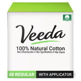 Veeda empaque frontal 48 unidades mostrando pureza y diseño práctico
