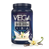 Vega envase frontal Protein + Creatine mostrando etiquetado y beneficios