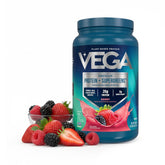 Vega frasco frontal del producto mostrando etiqueta y sabor berry, conveniencia diaria