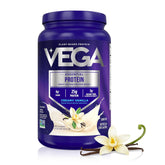 Vega tarro frontal crema vainilla mostrando envase duradero y raciones