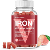 VEGEPOWER envase frontal que muestra gominolas de hierro y beneficios