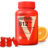 VEGEPOWER envase frontal de gomitas B12 D3 muestra cantidad y sabor