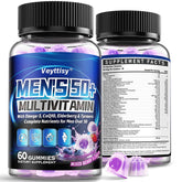 Veyttisy empaque frontal que muestra multivitaminas para hombres 50+ y beneficios