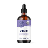 Vimergy frasco frontal de Zinc 115 ml mostrando etiqueta orgánica y tamaño