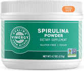 Vimergy spirulina envase frontal mostrando presentación de 135 g y diseño claro