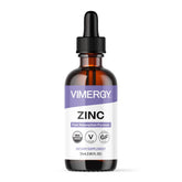 Vimergy Zinc frontal del envase mostrando etiqueta orgánica y beneficios