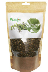 Vintage semillas de ortiga empaque frontal mostrando 250 g y ventajas nutritivas