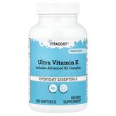 Vitacost Ultra Vitamin K imagen del frente del envase mostrando 180 softgels y beneficios clave