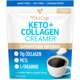 VitaCup envase frontal mostrando el sello keto y beneficios