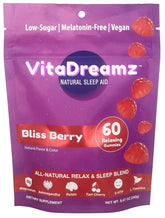 VitaDreamz frente del paquete Bliss Berry mostrando presentación resellable y beneficio de conveniencia