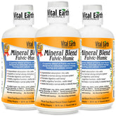 Vital Earth Minerals frente del pack mostrando tres botellas, práctico para reposición