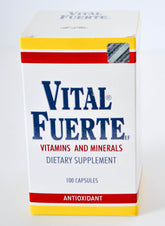 Vital Fuerte frasco frontal mostrando etiqueta y beneficio energía diaria