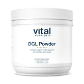 Vital Nutrients frasco frontal de DGL en polvo, presentación clara y limpia