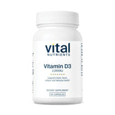 Vital Nutrients envase frontal de vitamina D3 mostrando 2.000 UI y 90 cápsulas