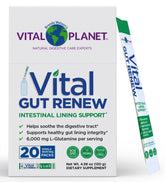 Vital Planet frente del paquete Vital Gut Renew mostrando 20 sobres y beneficios