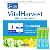 VitalHarvest Endure frente del empaque mostrando 24 sobres, hidratación portátil