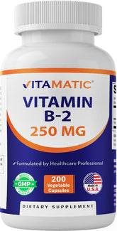 Vitamatic muestra frontal del frasco, alta potencia y 200 cápsulas visibles