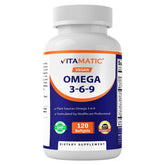 Vitamatic frente del empaque mostrando 120 softgels y beneficio vegano