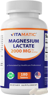 Vitamatic envase frontal de magnesio lactato mostrando la marca y cantidad