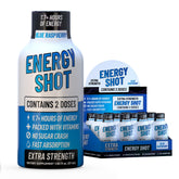 Vitamin Energy frente del empaque mostrando sabor blue raspberry y beneficio portátil