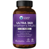 Vitamin World envase frontal Ultra 360 para mujeres 50+ muestra beneficios