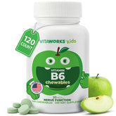 VitaWorks frasco frontal masticables mostrando etiqueta y beneficios
