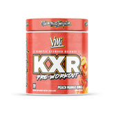 VMI Sports KXR vista frontal del envase mostrando el sabor Peach Mango Rings y energía