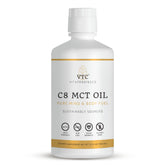 VTC botella frontal de Pure C8 MCT Oil mostrando envase limpio y puro