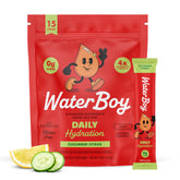 Waterboy frente del empaque Cucumber Citrus mostrando presentación y beneficios