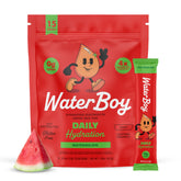 WaterBoy sobre frontal con diseño sandía, muestra formato práctico y concentración alta