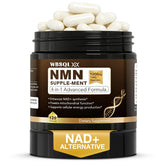 WBSQL frasco frontal NMN 1000mg mostrando etiquetado y beneficío de vitalidad