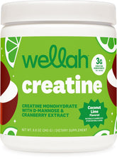 Wellah Creatine for Women vista frontal del envase con sabor coco lima y conveniencia