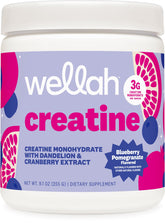 Wellah creatine frontal del envase que muestra sabor y 50 servicios, fácil identificación