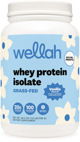 Wellah envase frontal del producto mostrando etiqueta y beneficio de 20 g proteína