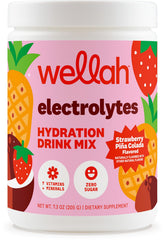 Wellah envase frontal mostrando 50 porciones y sabor fresa piña colada