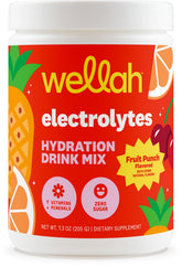 Wellah vista frontal del empaque Fruit Punch, presentación de 50 servicios útil para viajes