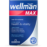 Wellman Tablets vista frontal del envase con información clara y ventaja de conveniencia
