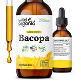 Wild & Organic frasco frontal mostrando concentrado de bacopa, fácil identificación